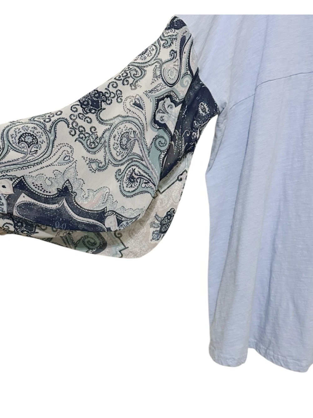 Umgee Paisley Balloon Sleeve Slub Knit Boho Top Blue Cotton Peasant Medium - Picture 3 of 6